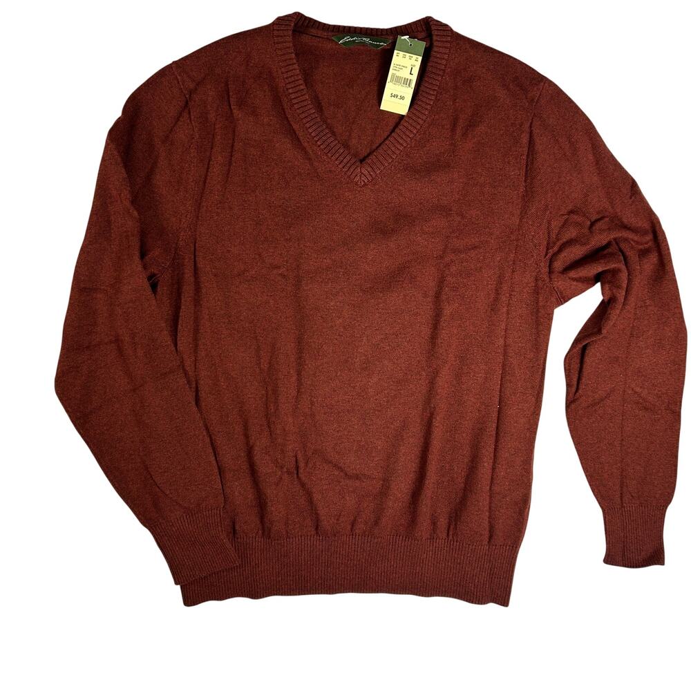 NEW Eddie Bauer V-Neck Cotton Cashmere Sweater Mens Size L Rust NWT